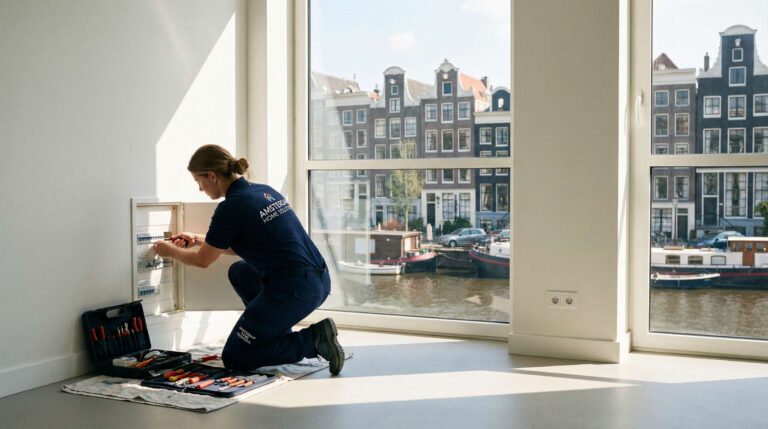 Home services booking Amsterdam calendar with a wrench and a house icon